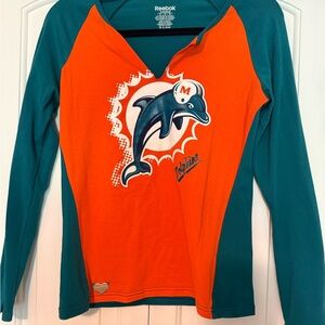 Reebok Teal and Orange Dolphins Long Sleeve Shirt